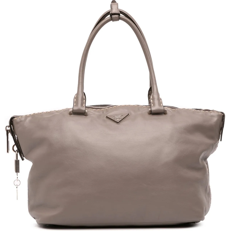 Prada Shopper City Calf Hand Stitched Zip Tote braun