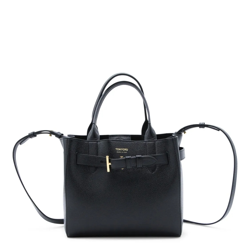 Tom Ford Tote Textured Leather Tote With Gold-Tone Hardware Black