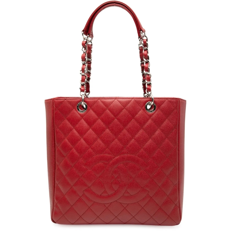 Chanel Shopper Caviar Vertical Grand Shopping Tote rot