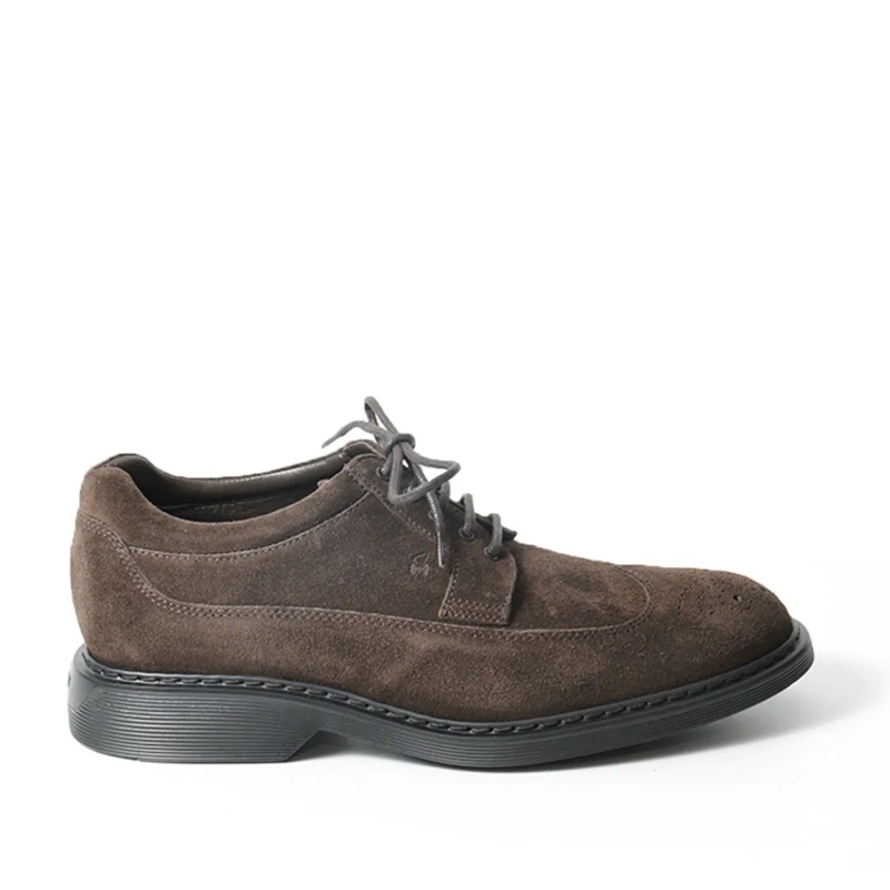 Hogan Schnürschuhe Brown Suede Derby Shoes Grey