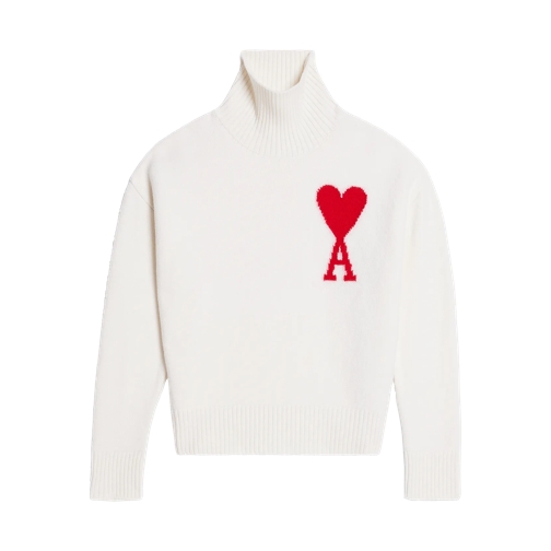 AMI Paris Rollkragenpullover mit Logo 154 OFF WHITE/RED Chemises