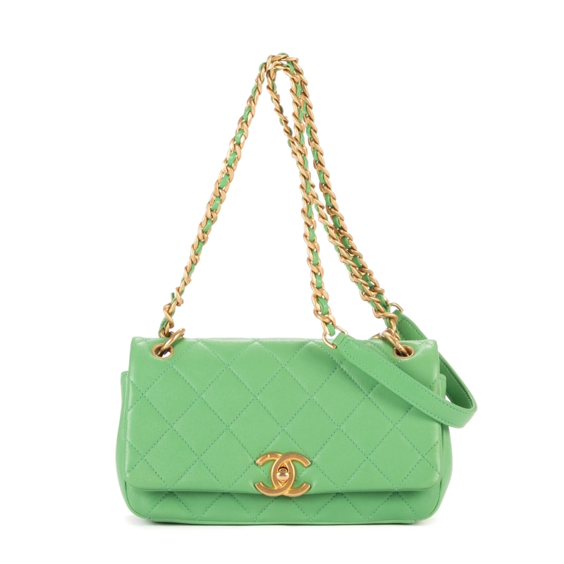 Chanel Crossbody Bag Top Handle Satchel Single Flap grün