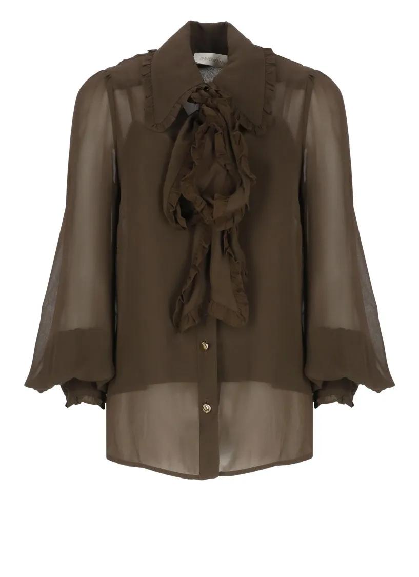 Thumbnail - Zimmermann - Brown Viscose Shirt - Größe 2 - braun