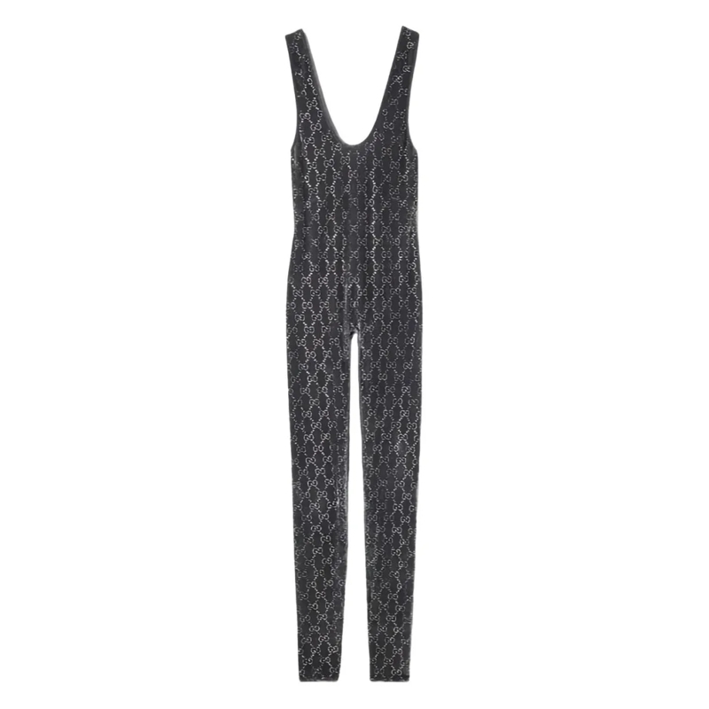 Gucci Jumpsuit Gg Crystal Embroidered Jumpsuit Grey