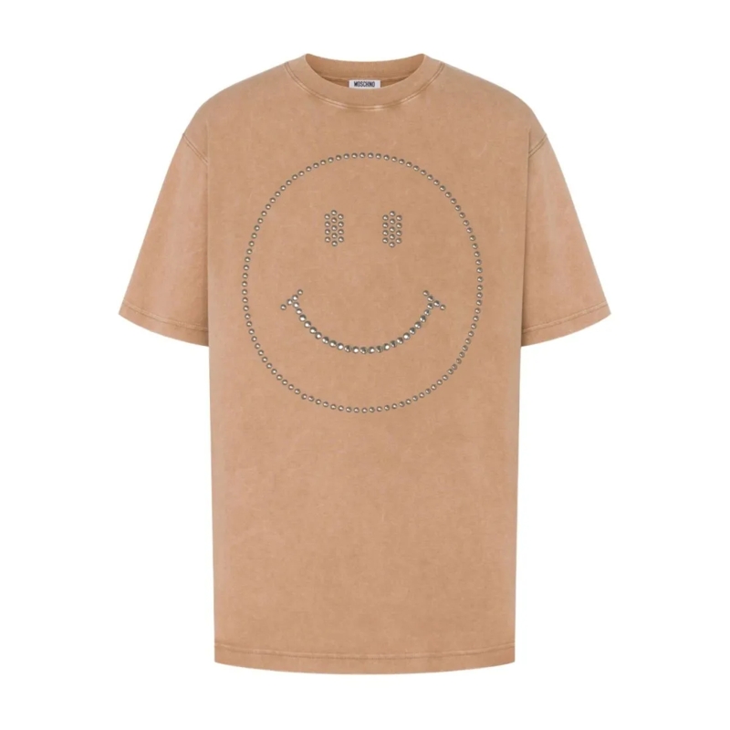 Moschino T-Shirt Smiley Face Studded Short-Sleeve T-Shirt Brown