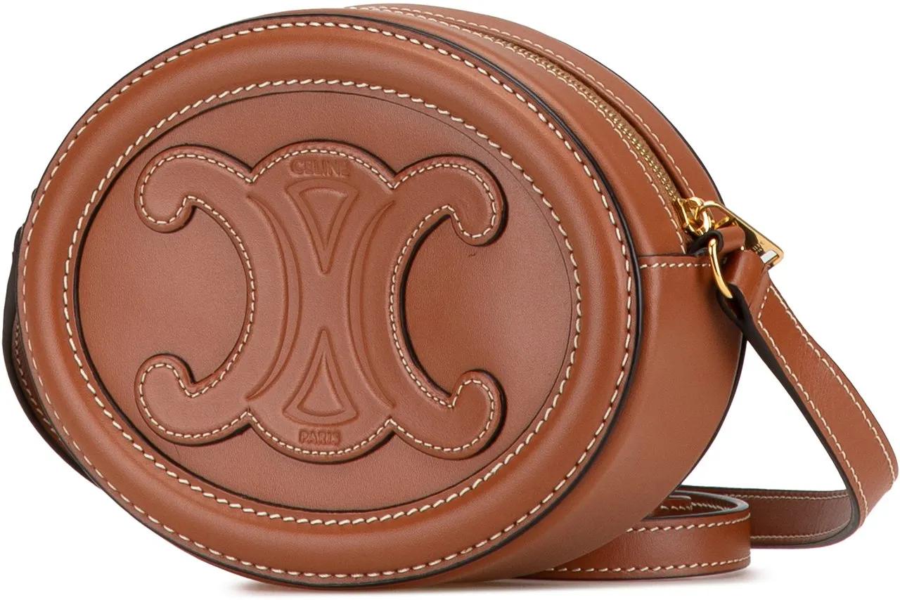 Celine Hobo bags 2022 Small Calfskin Cuir Triomphe Oval Crossbody in bruin