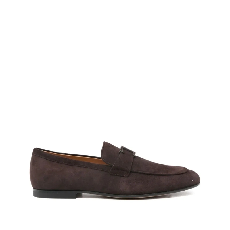 Tod's Loafer Slip-On Brown Calf Suede Flat Shoes Black