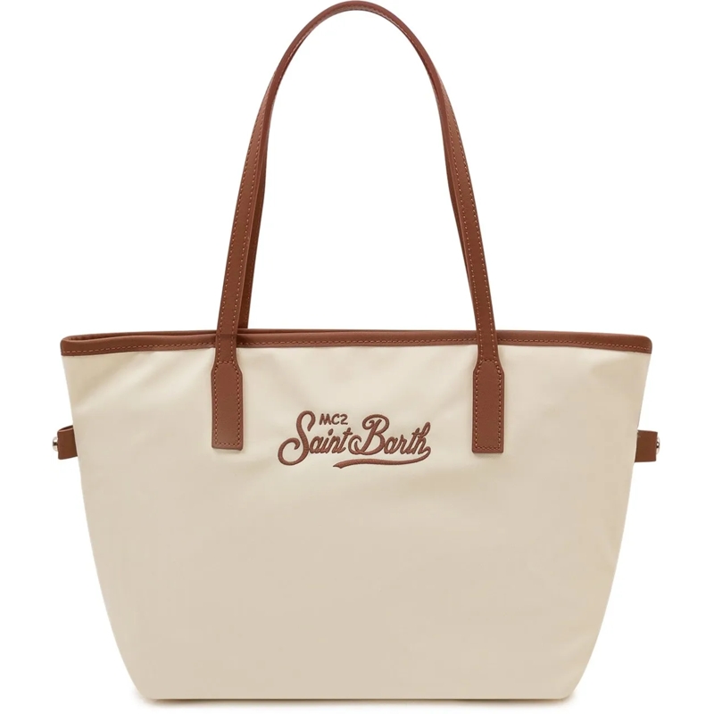 Mc2 Saint Barth Shopper Borsa Tote City in Nylon con Manici Lunghi weiß