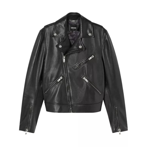 Versace Black Diagonal Zip Biker Jacket Black 