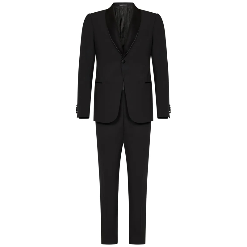 Emporio Armani Combinaison de costume Tailored Black Virgin Wool Suit With Satin Lapel Black