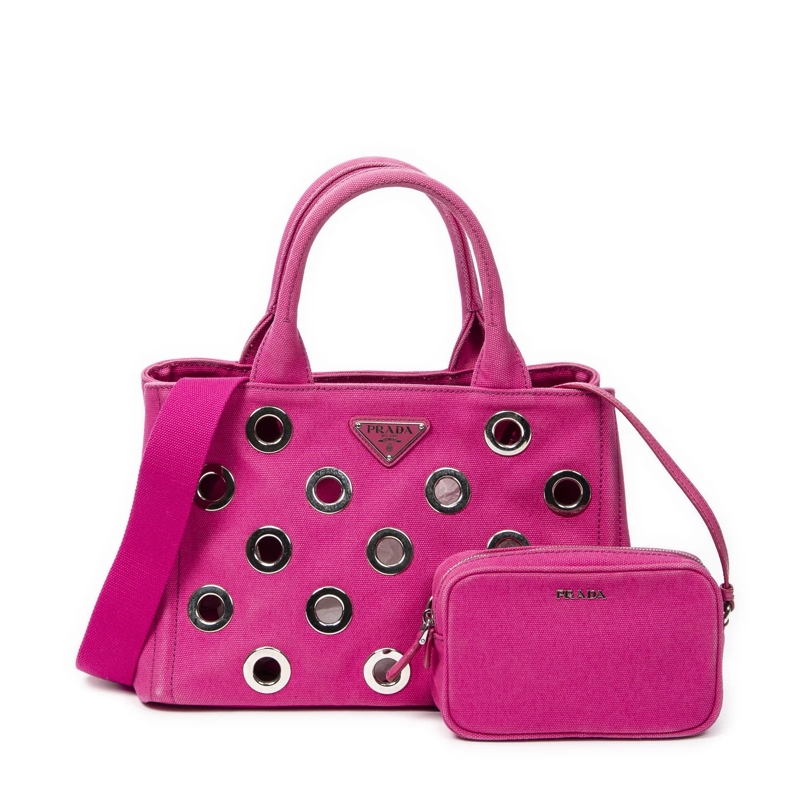 Prada Crossbody Bag Small Grommet Canapa Tote fuschsia