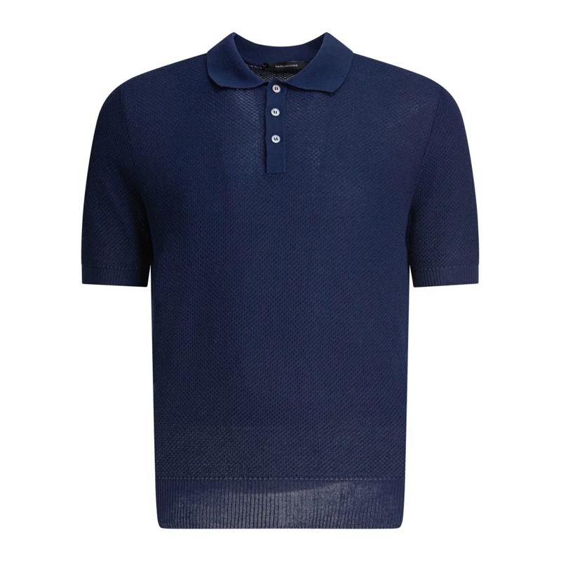 Tagliatore Polo shirt Textured Knit Polo Shirt Blue