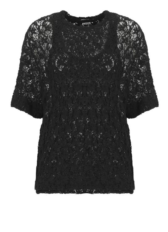 Jil Sander - Black Lace Top - Größe 42 - black