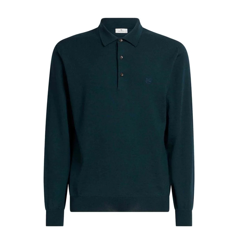 Etro Polo shirt Long-Sleeved Bottle Green Knit Polo Shirt Green