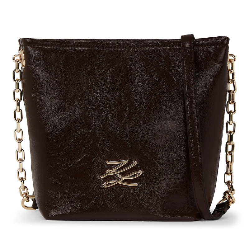 Karl Lagerfeld Tote K/Autograph kleine glänzende Bucket Bag braun