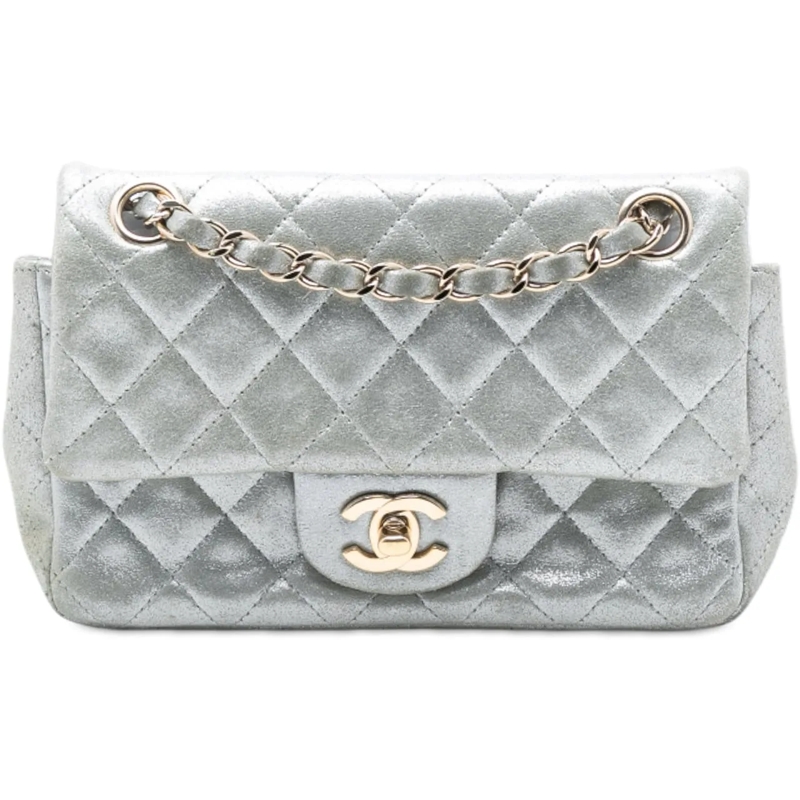 Chanel Schultertasche Mini Rectangular Classic Iridescent Lambskin Singl silber