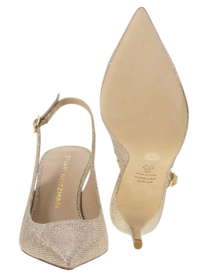 Thumbnail - Stuart Weitzman Sandalen - Stuart Power - Metallised Fabric Slingback - Gr. 37 (EU) - in Beige - für Damen