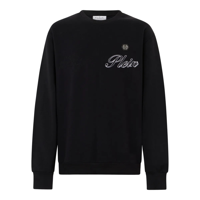 Philipp Plein Top Round Neck Sweatshirt Signature schwarz