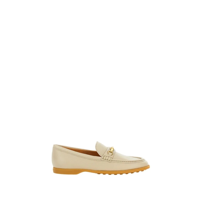 Tod's Ballerinas Beige Leather Loafers With Gold-Tone Hardware Neutrals