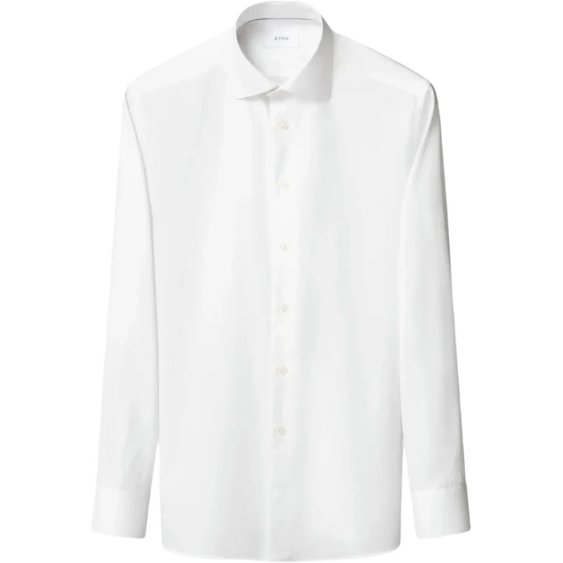 Eton  Eton Semi Solid Cotton Lyocell Shirt Lange Mouw Ov weiß