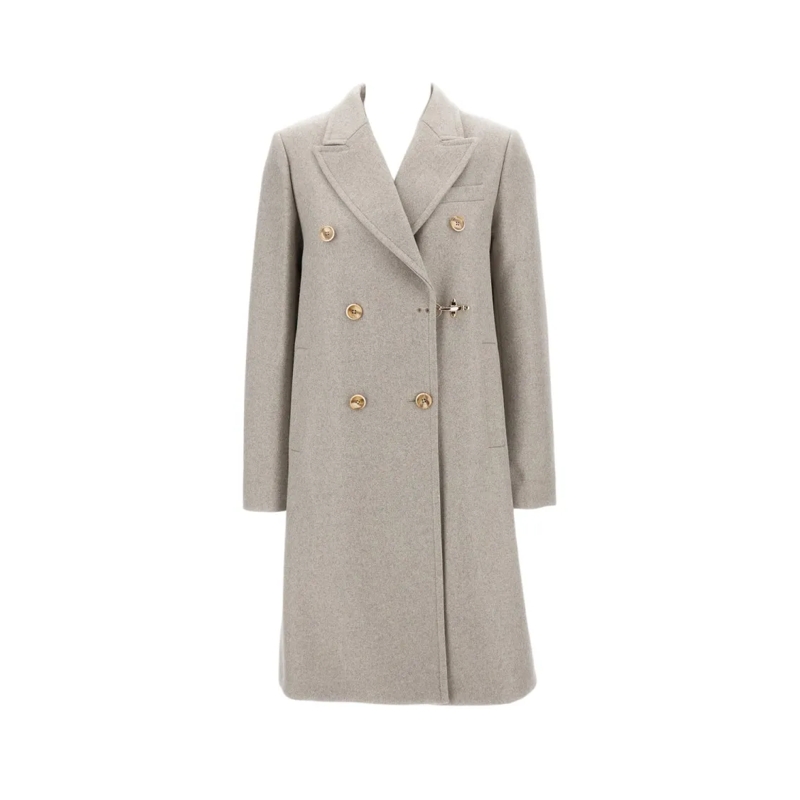 Fay Bontjassen Long Double-Breasted Wool Blend Coat Neutrals