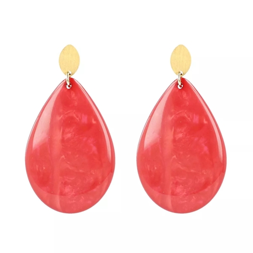 LOTT.gioielli Earrings Resin Flat Drop Large Coral Red Gold Drop Earring