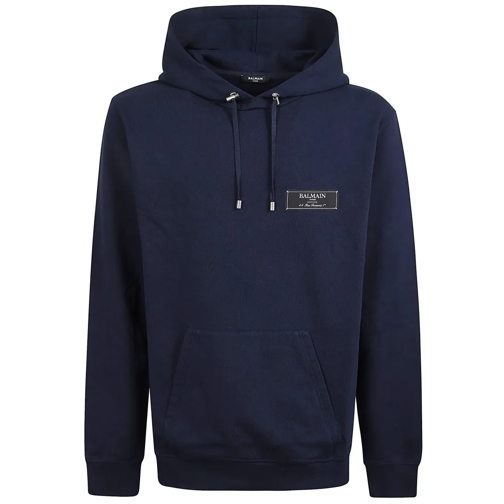 Balmain Hoodie Loose Fit Hooded Sweatshirt With Fabric Label Deta Blue