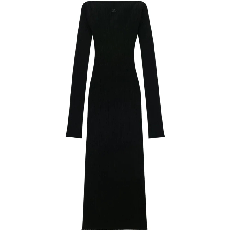 Courrèges Midi-jurk Off-Shoulder Black Jersey Dress Black