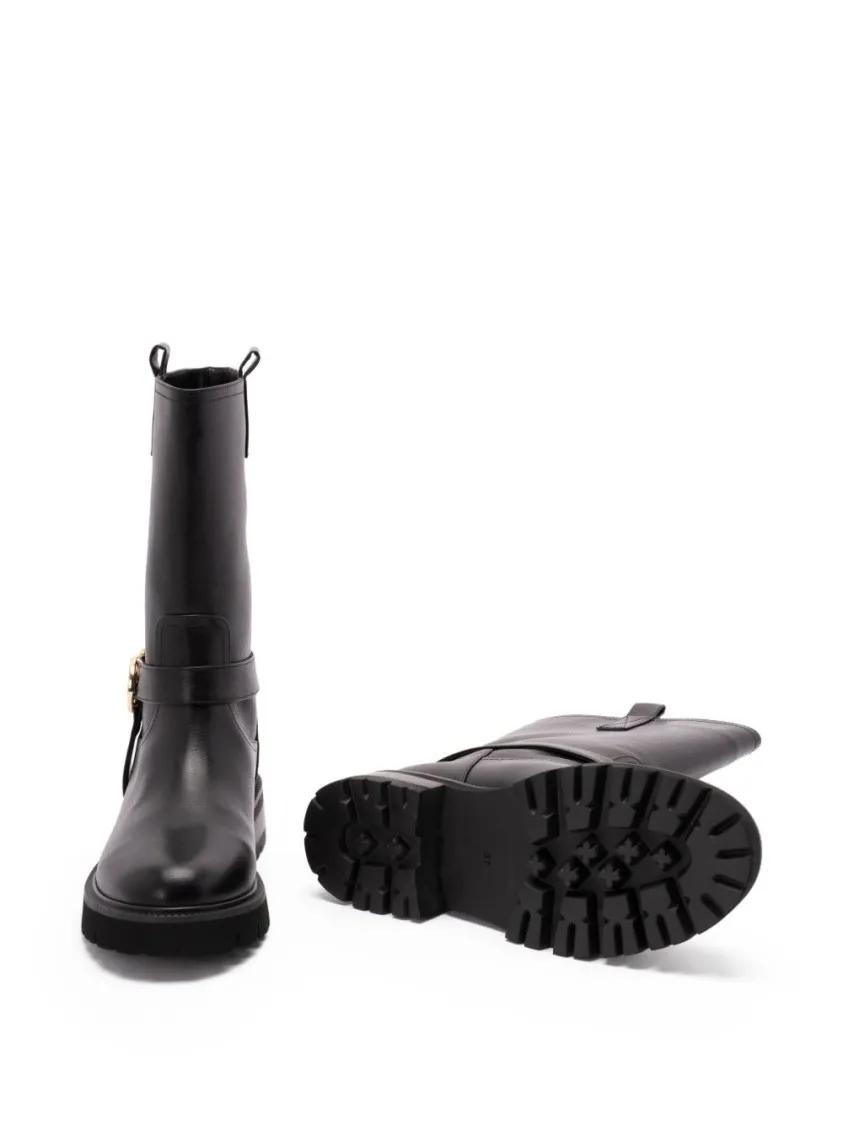Thumbnail - Twin-Set Stiefel - Mid-Calf Black Leather Boots With Buckle Fastening - Gr. 36 (EU) - in Schwarz - für Damen