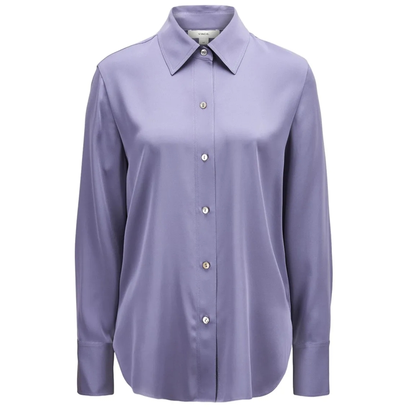 Vince Overhemd Lilac Stretch Silk Shirt With Classic Collar Blue
