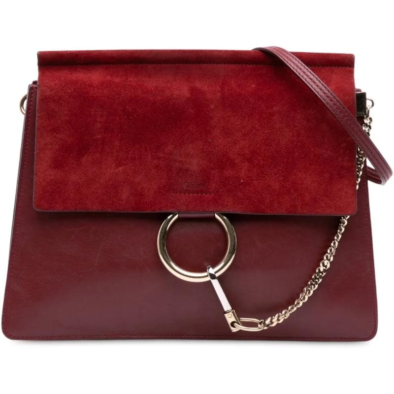 Chloé Schultertasche Medium Calfskin and Suede Faye Crossbody rot