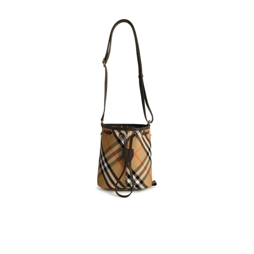 Burberry Check' Bucket Bag In Beige Cotton Blend Brown Axelremsväska