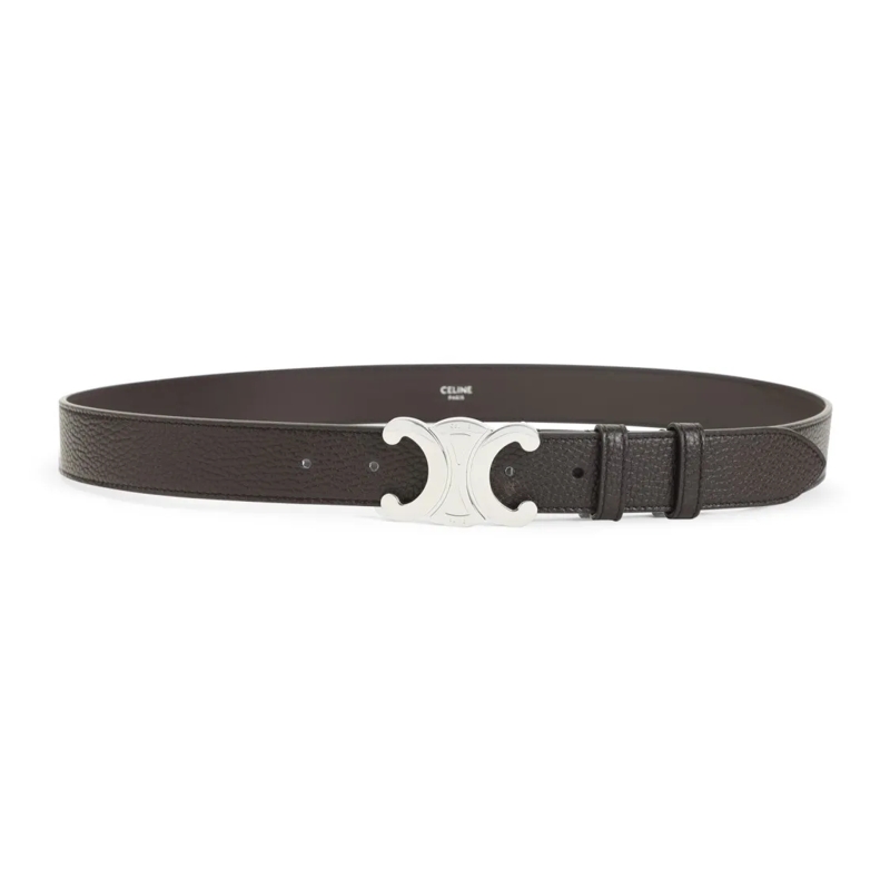 Celine Riem Textured Calf Leather Belt With Double-C Buckle Grey