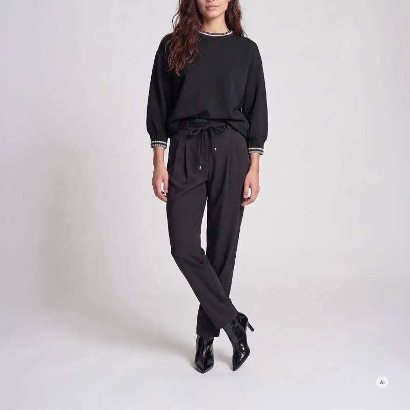 Marc Aurel Bluse Shirt- Rippband mit Glanzgarn- Rundhals- Scuba schwarz(Image 2)