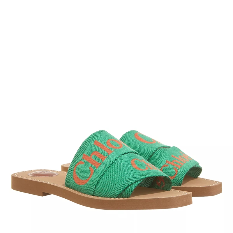 Chloé Slides Woody Flat Mule Green Orange