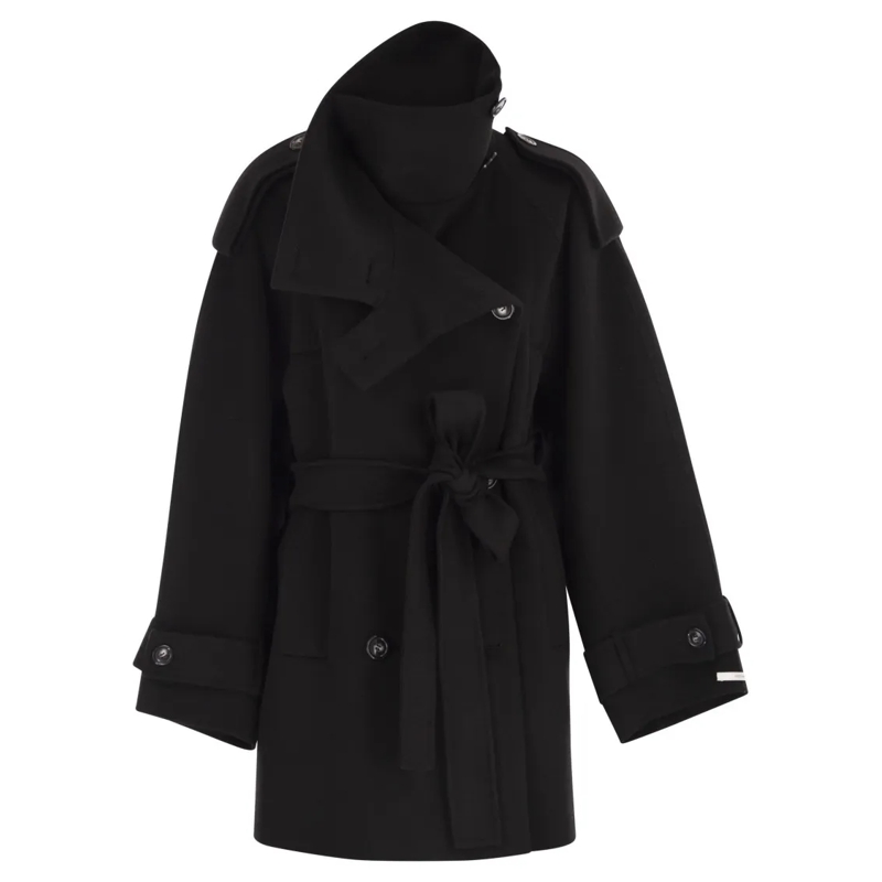 Sportmax Wintermantel Bouquet1234 - Short Wool Trench Coat Black