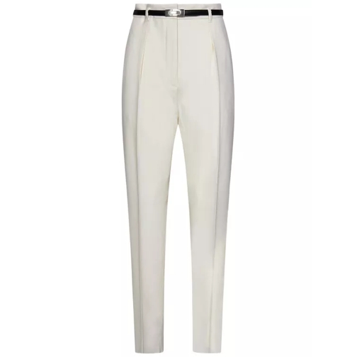 Max Mara Ivory Stretch Wool Twill Carrot Trousers White Pantaloni della tuta
