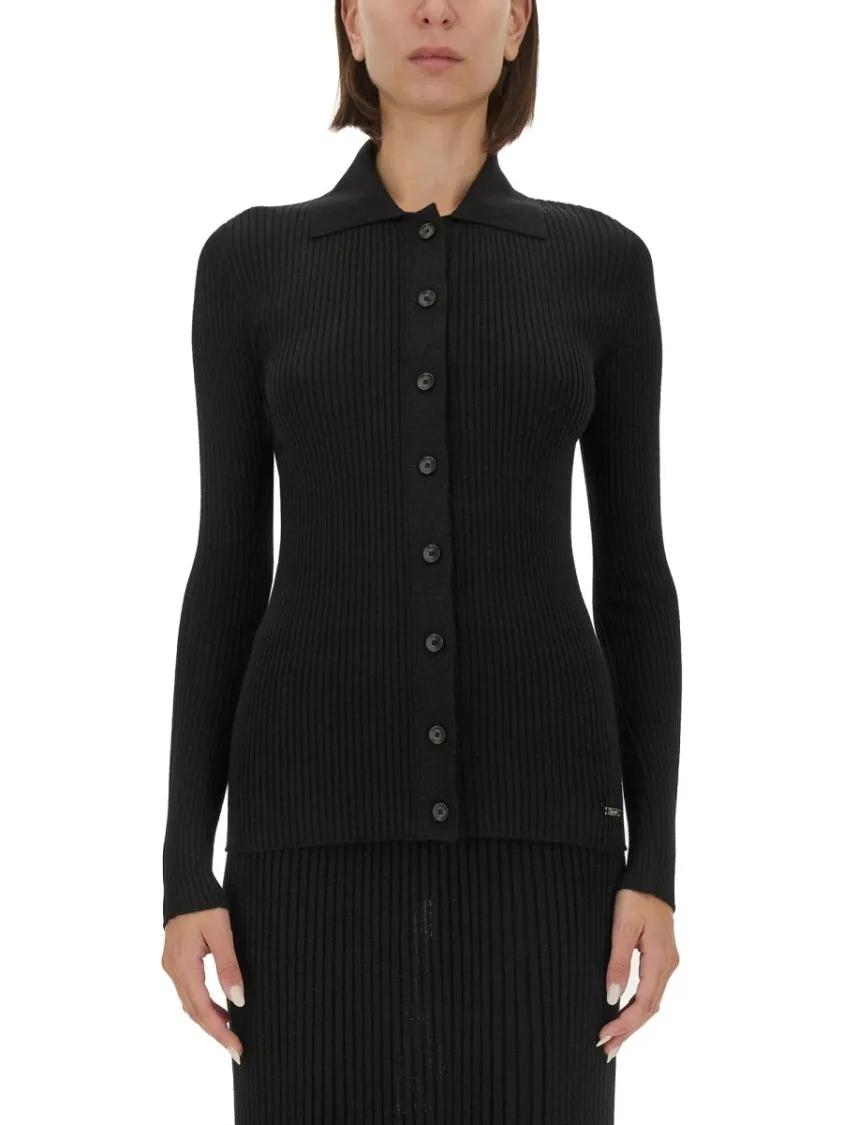 Thumbnail - Kiton - Black Ribbed Sweater With Classic Collar - Größe 40 - schwarz