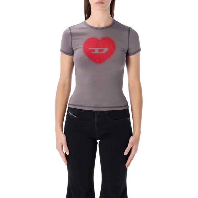 Diesel T-shirt Fitted Grey T-Shirt With Heart Logo Black