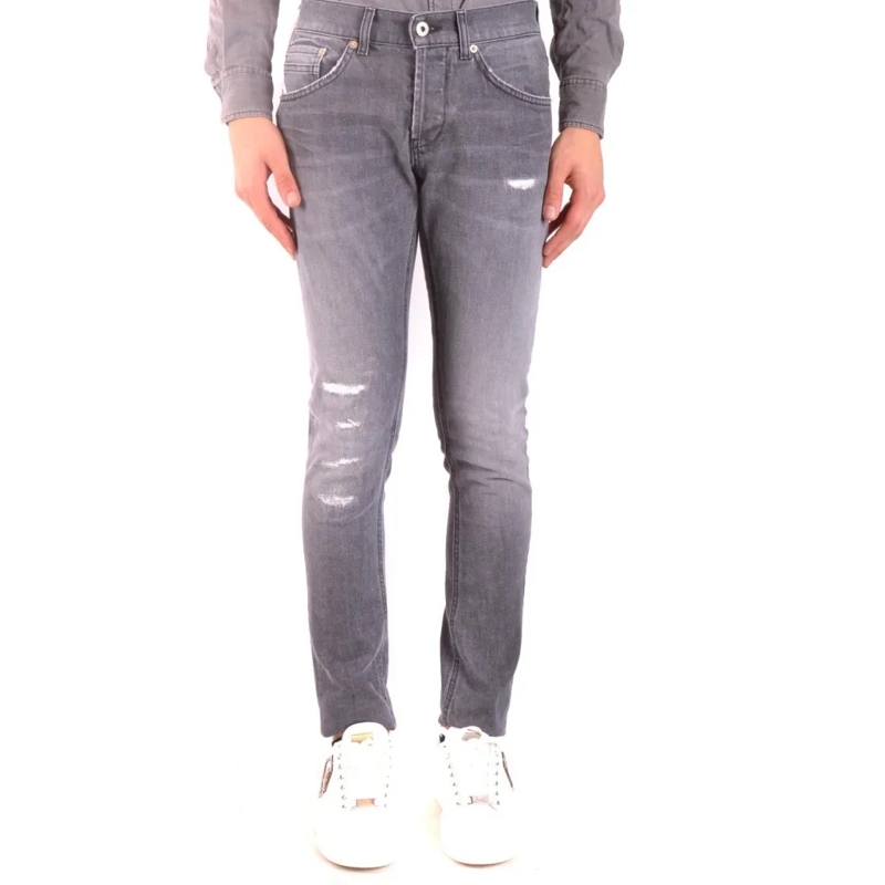 Dondup Jeans Faded Black Slim-Fit Jeans With Distressed Details Grey