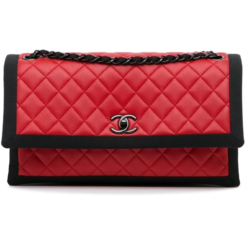 Chanel Sac à bandoulière 2015-2016 Medium Quilted Lambskin Grosgrain Two To rot