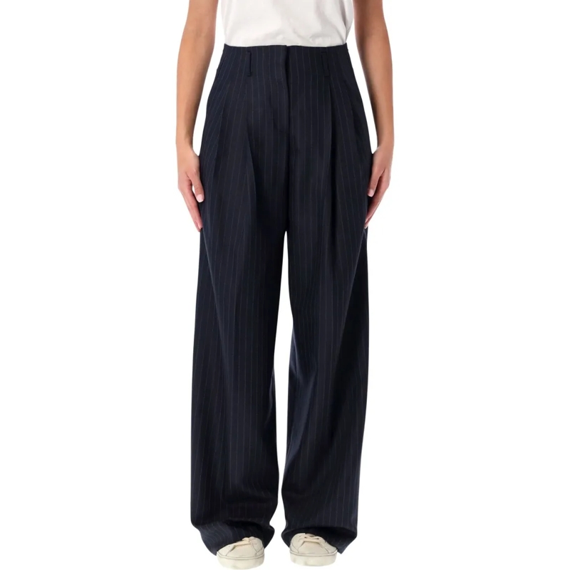 Golden Goose  Navy Blue Wool Pinstripe Trousers Black