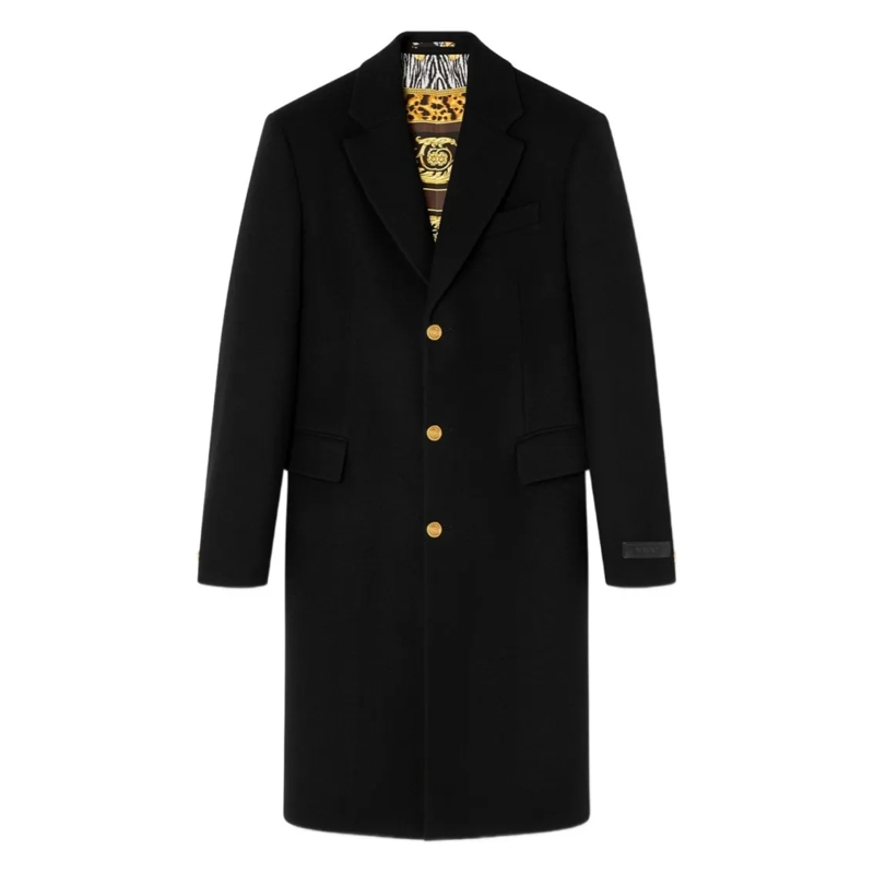 Versace Bontjassen Long Black Coat Black