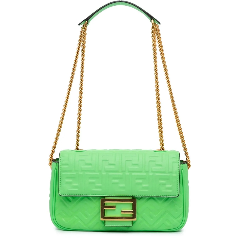 Fendi Schultertasche Zucca Embossed Leather Chain Midi Baguette grün