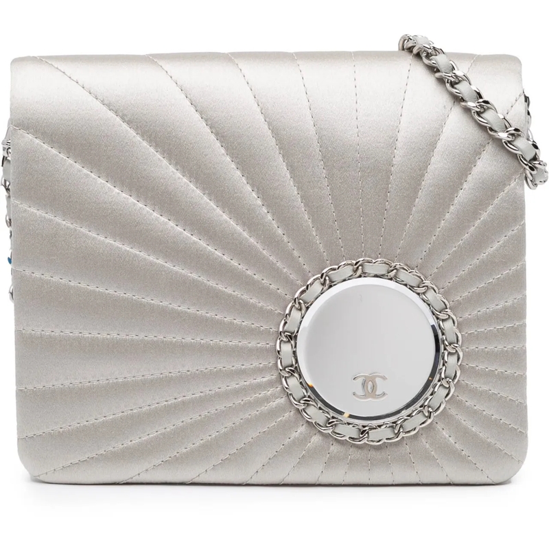 Chanel Fourre-tout Satin Embellished Mirror Flap with Chain silber