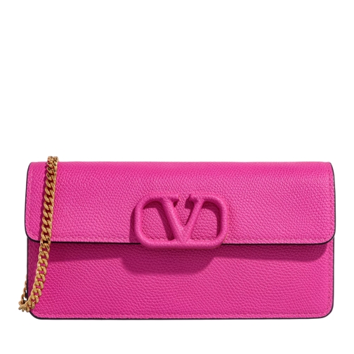 Valentino Garavani Vitello Soft Bag Pink Wallet On A Chain