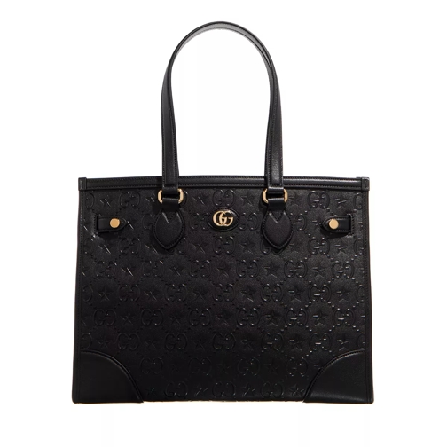 Gucci Medium GG Star Tote Bag Leather Black Shoppingväska
