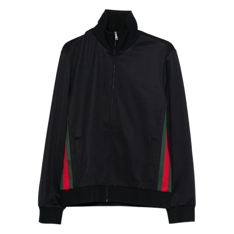 Gucci Bomberjacke High-Collar Black Jacket With Bold Stripe Accents Black