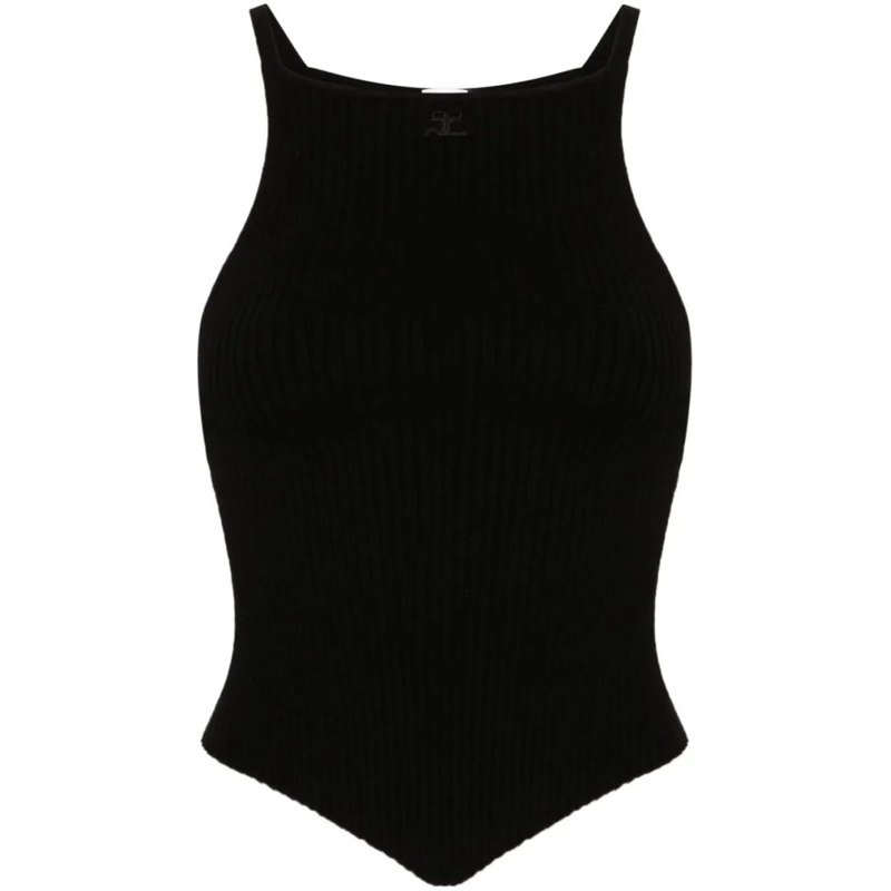 Courrèges Bluse Ribbed Knit Top Black