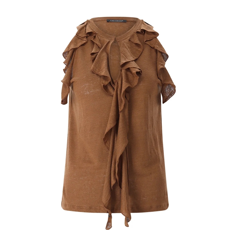Luisa Cerano Top Neckholder Top aus Leinen braun